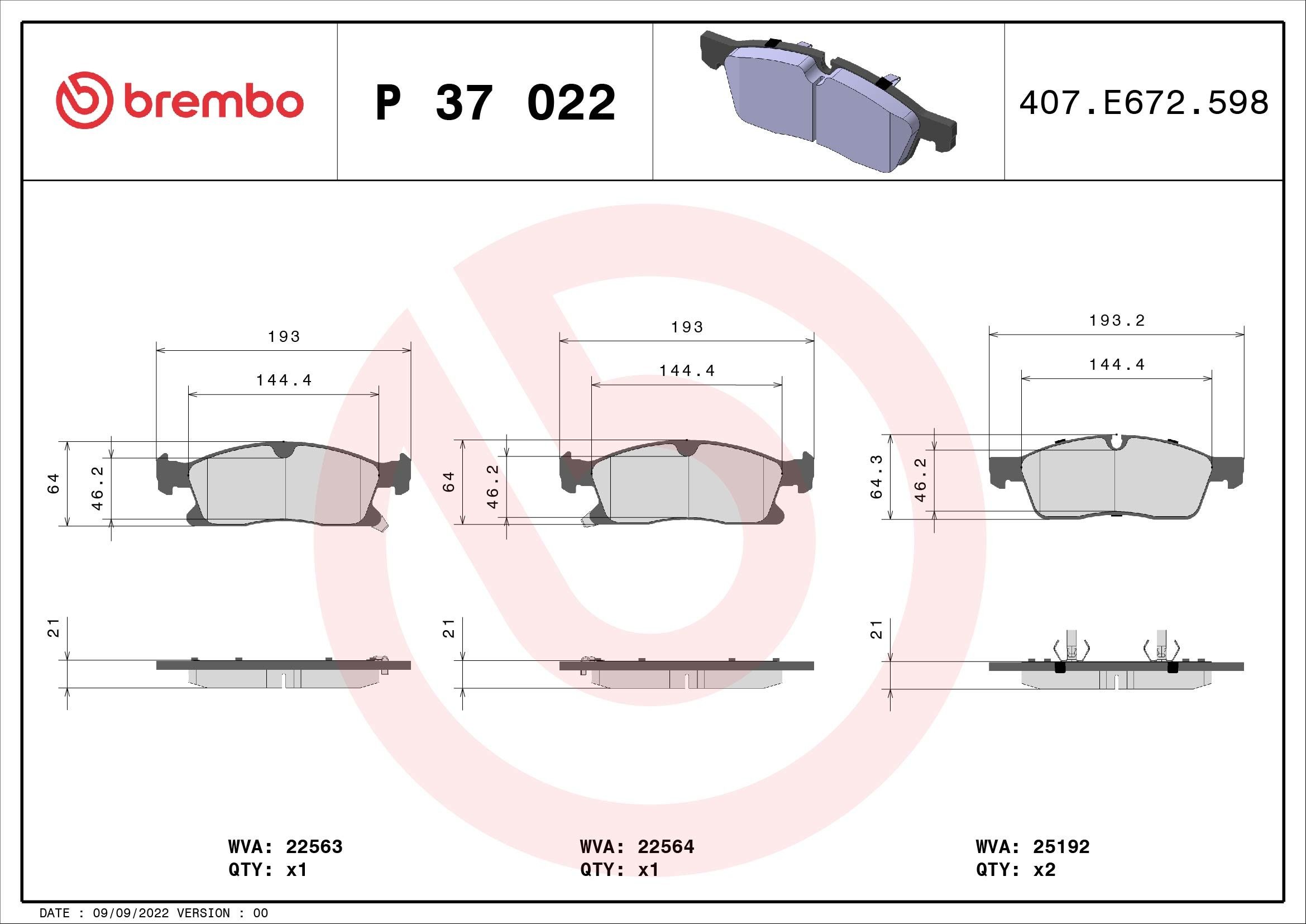 2024, 2023, 2022, 2021, 2020, 2019, 2018, 2017, 2016, 2015 Dodge Durango Disc Brake Pad Set