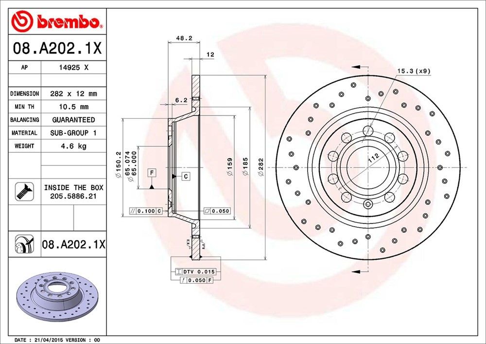 2009, 2008, 2007, 2006 Volkswagen Rabbit Disc Brake Rotor