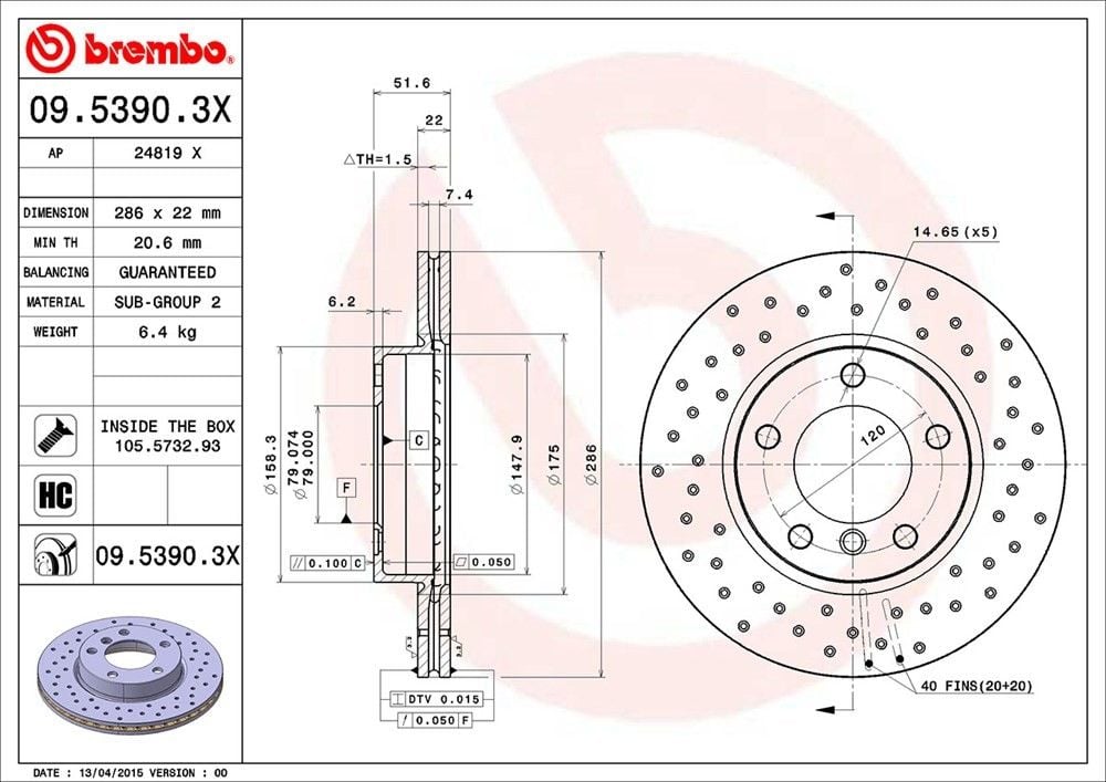 2003-2005 BMW 318i Disc Brake Rotor Brembo