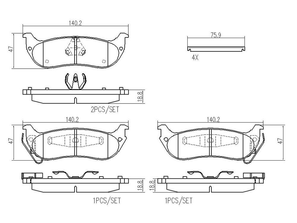 2008, 2007, 2006, 2005, 2004 Chrysler Pacifica Disc Brake Pad Set