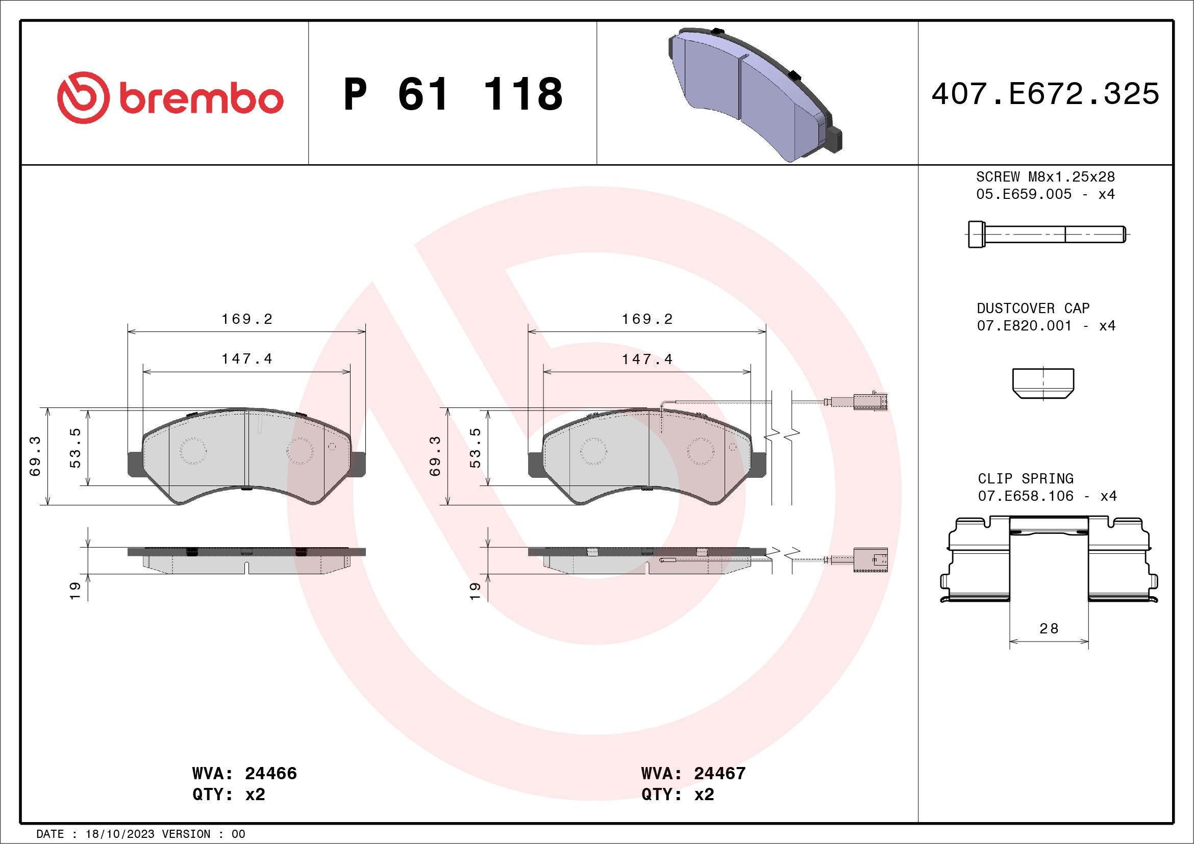 2021, 2020, 2019, 2018, 2017, 2016, 2015 Ram ProMaster 2500 1500 Disc Brake Pad Set