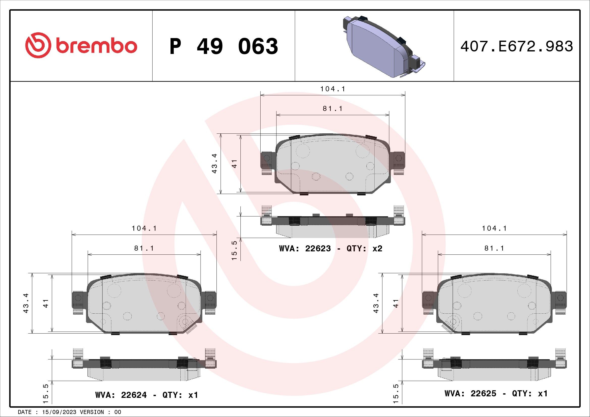 2018, 2017 Mazda 3 Disc Brake Pad Set