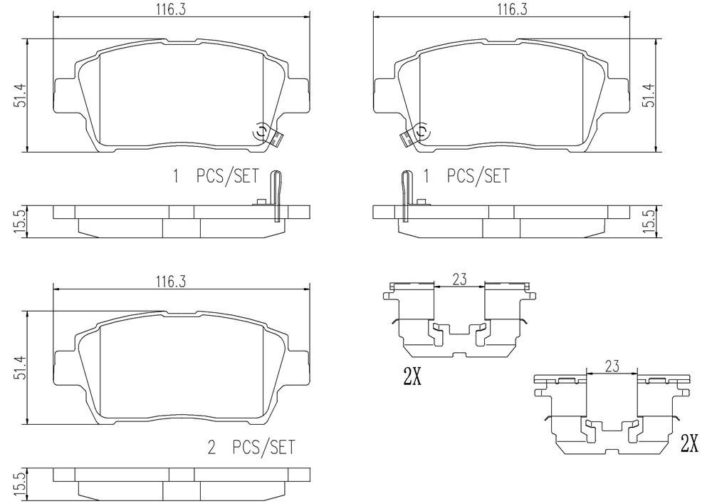 2003, 2002, 2001 Toyota Prius Disc Brake Pad Set