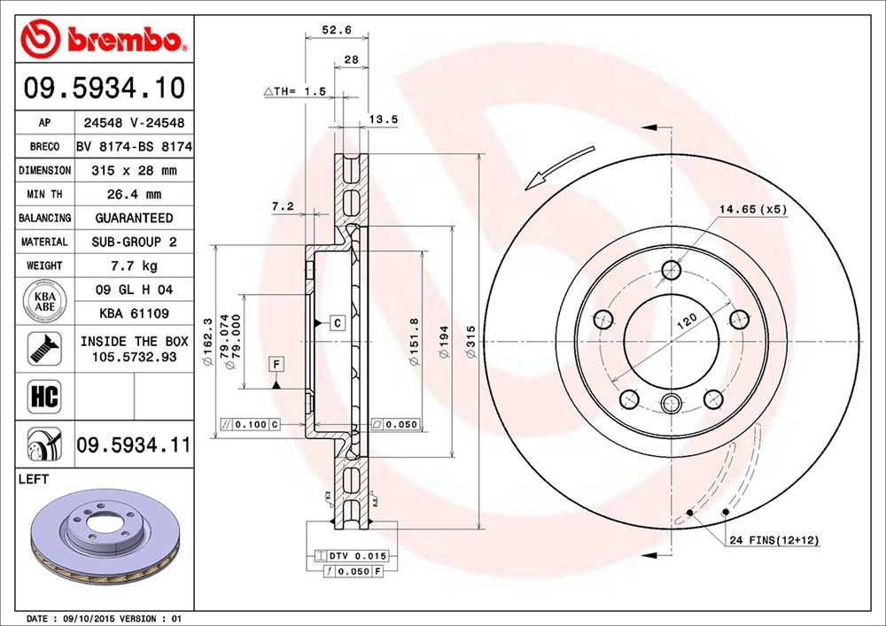 1999, 1998, 1997, 1996, 1995, 1994 BMW M3 Disc Brake Rotor