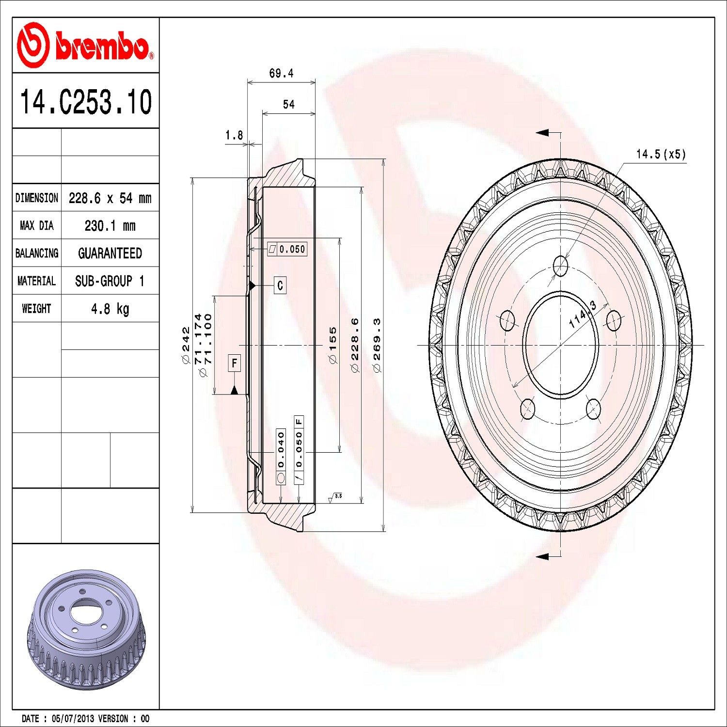 2007, 2006, 2005, 2004, 2003, 2002, 2001, 2000, 1999, 1998 Mazda B3000 Brake Drum