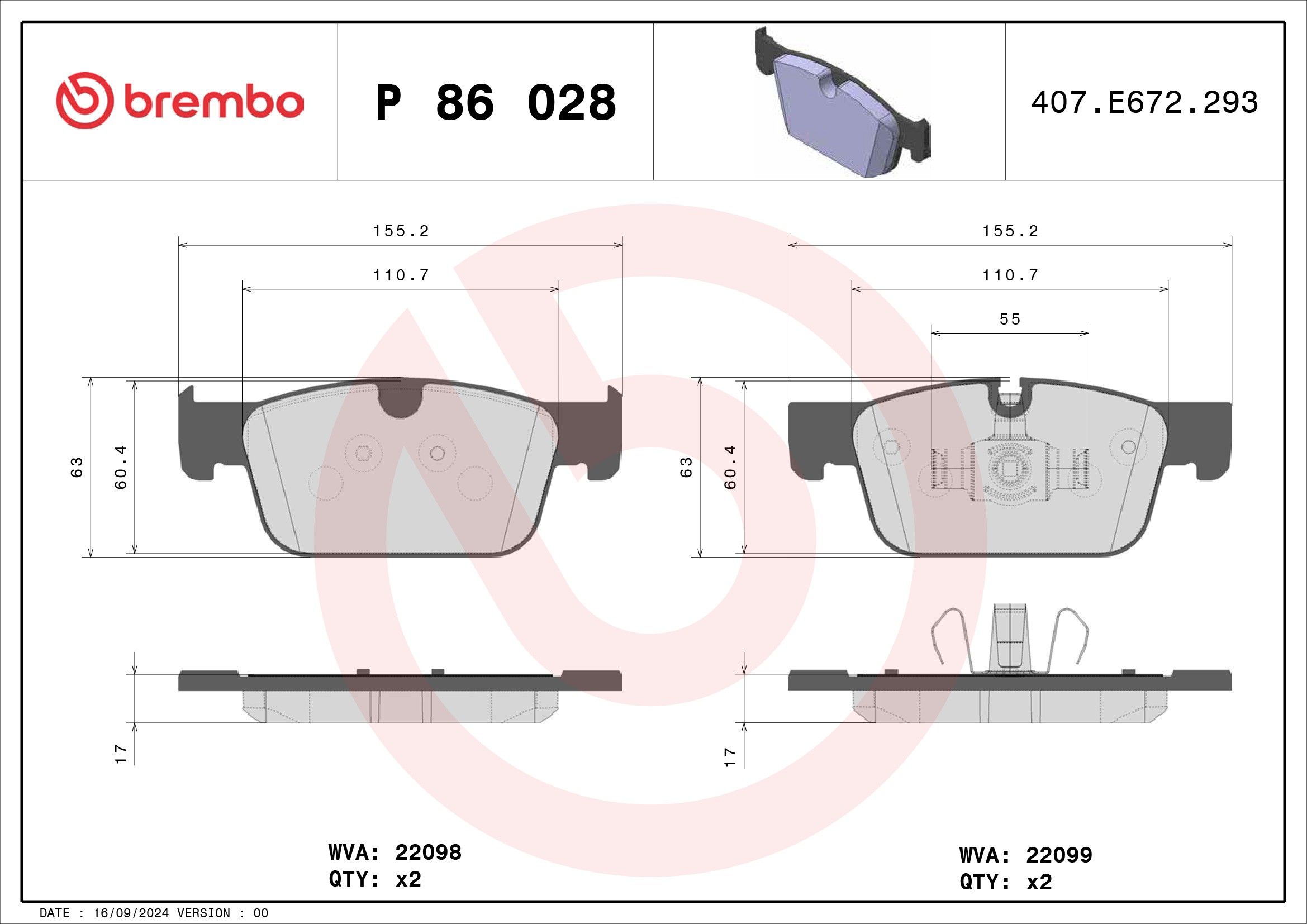2024, 2023, 2022, 2021, 2020, 2019, 2018, 2017 Volvo S90 Disc Brake Pad Set