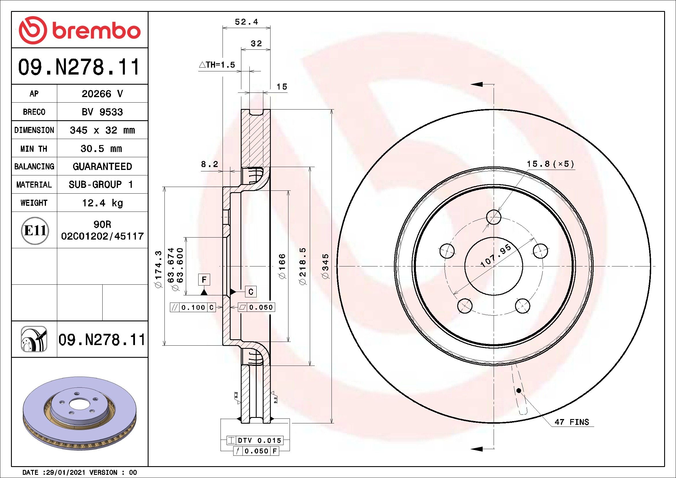 2019, 2018, 2017 Ford Fusion Disc Brake Rotor