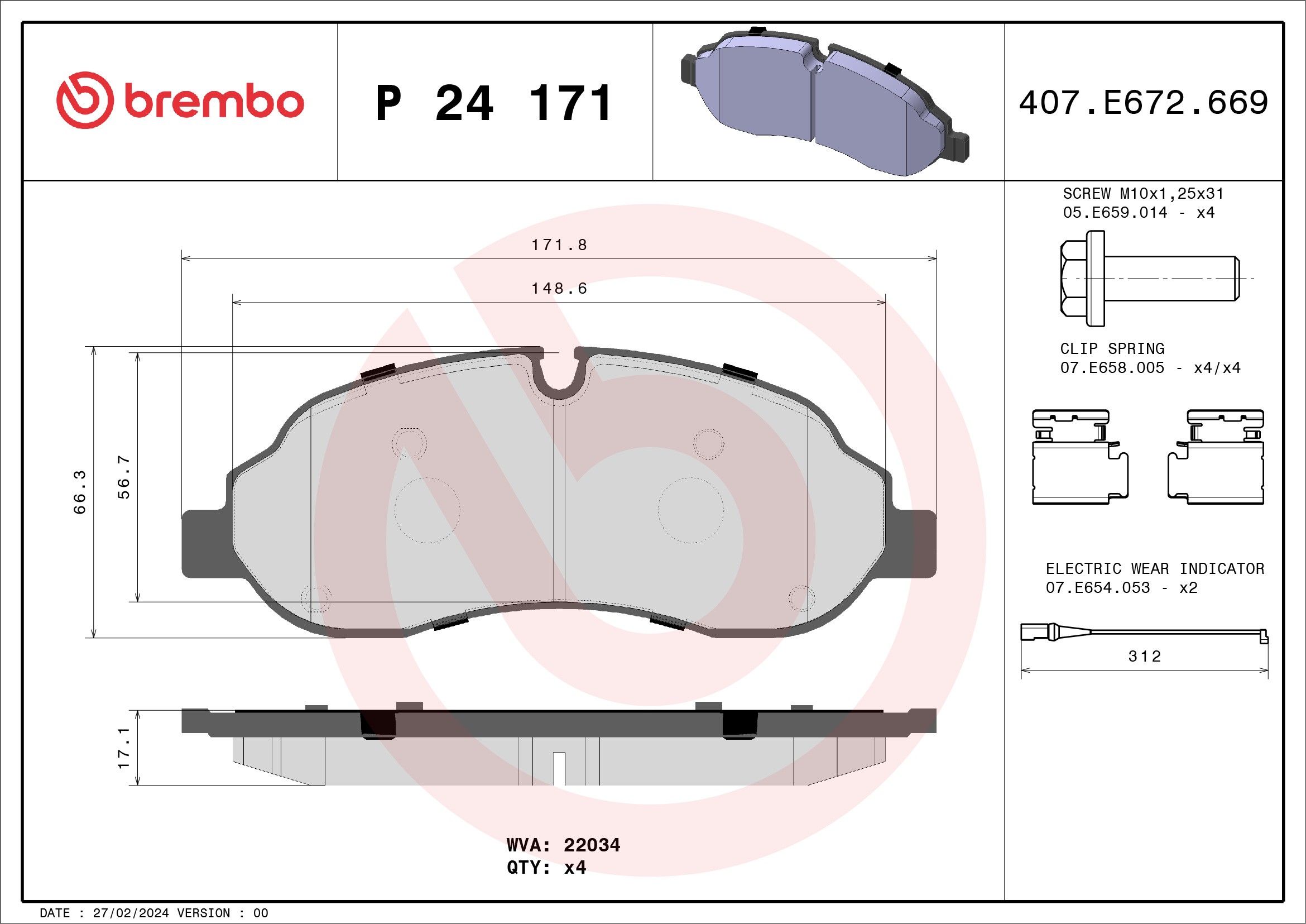 2023, 2022, 2021, 2020, 2019, 2018, 2017, 2016, 2015 Ford Transit-250 Disc Brake Pad Set