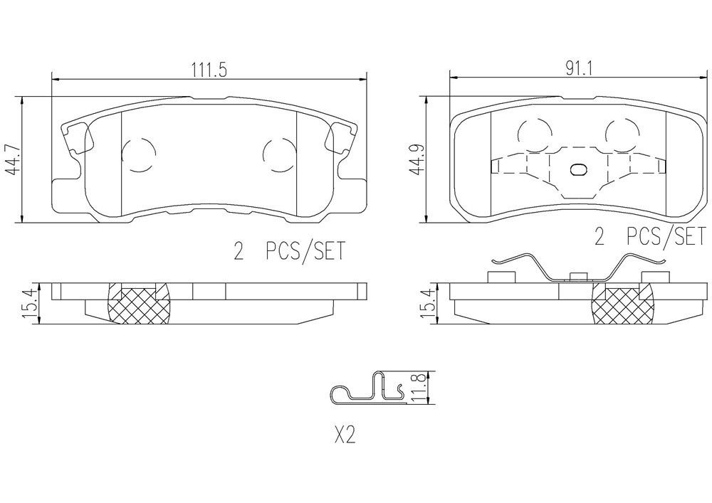 2017, 2016, 2015, 2014, 2013, 2012, 2011, 2010, 2009, 2008, 2007 Jeep Compass Disc Brake Pad Set