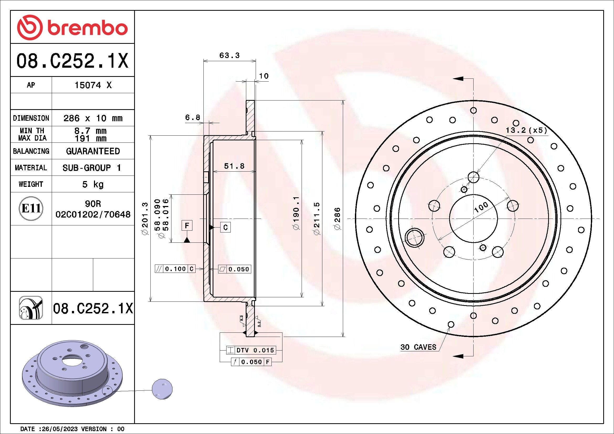 2014, 2013, 2012, 2011, 2010 Subaru Outback Disc Brake Rotor