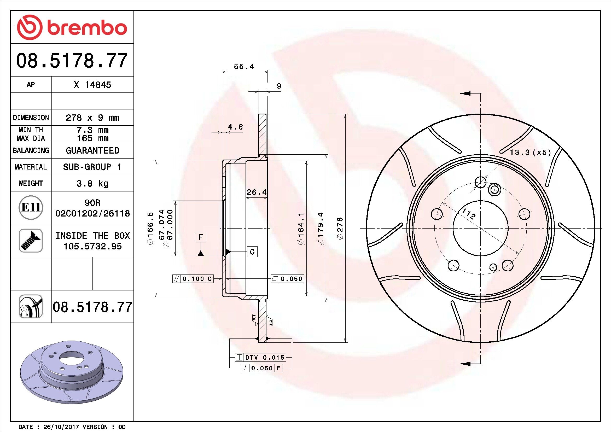 2008, 2007, 2006, 2005, 2004 Chrysler Crossfire Disc Brake Rotor