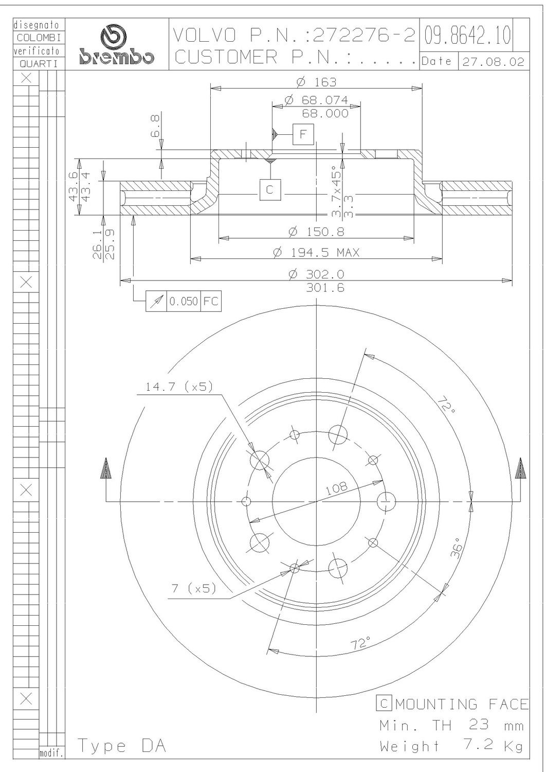 2004, 2003, 2002, 2001, 2000, 1999, 1998 Volvo C70 Disc Brake Rotor