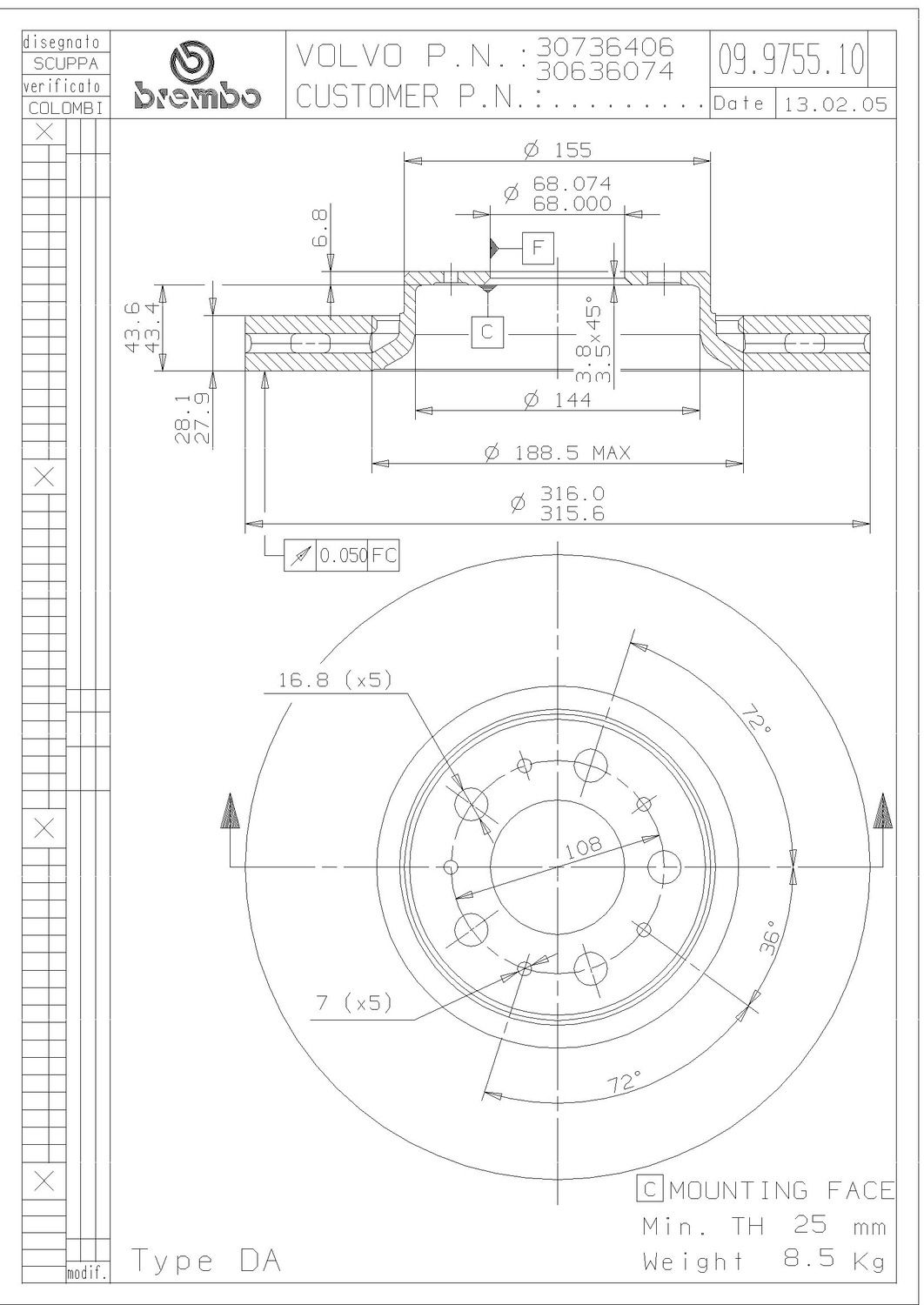 2009, 2008, 2007, 2006 Volvo S60 Disc Brake Rotor