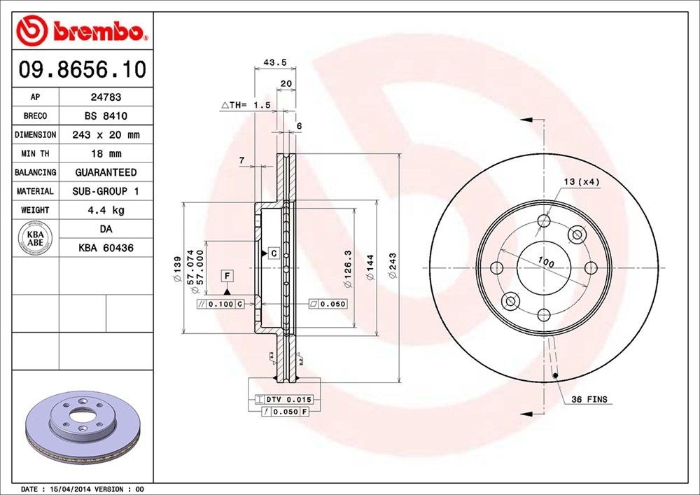 2000 Kia Spectra Disc Brake Rotor
