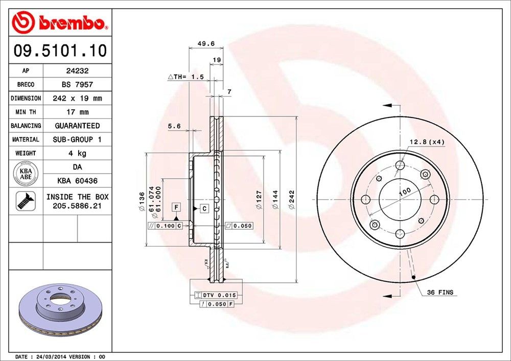 1990, 1989, 1988, 1987, 1986, 1985 Honda Prelude Disc Brake Rotor