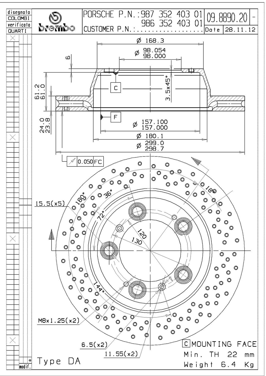 2012, 2011, 2010, 2009, 2008, 2007, 2006, 2005, 2004, 2003, 2002, 2001, 2000 Porsche Boxster Disc Brake Rotor