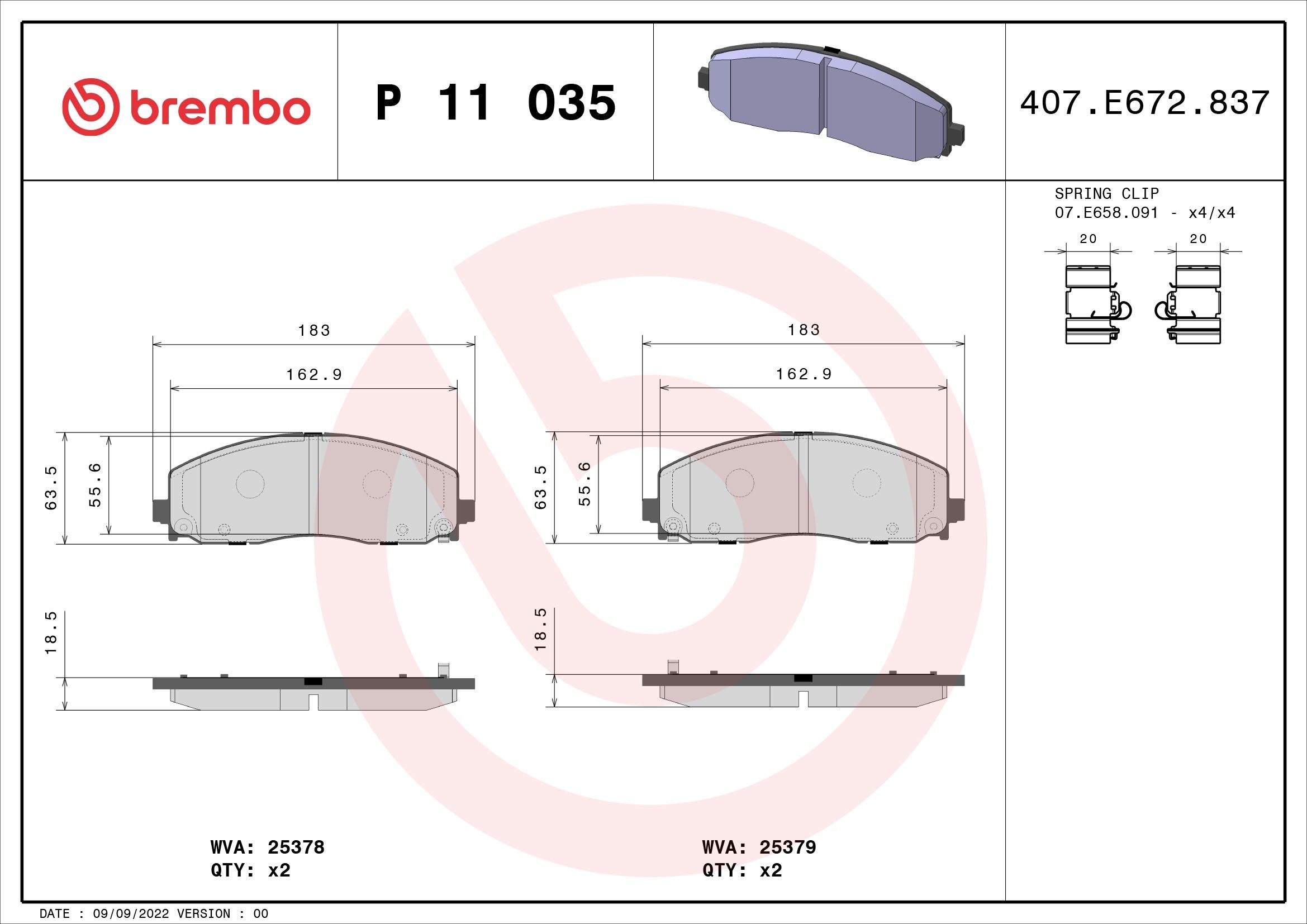 2020, 2019, 2018, 2017 Chrysler Pacifica Disc Brake Pad Set