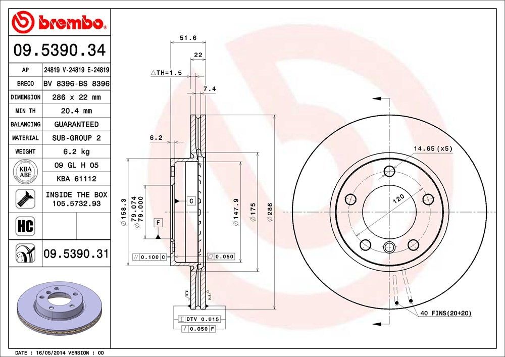 2003-2005 BMW 318i Disc Brake Rotor Brembo