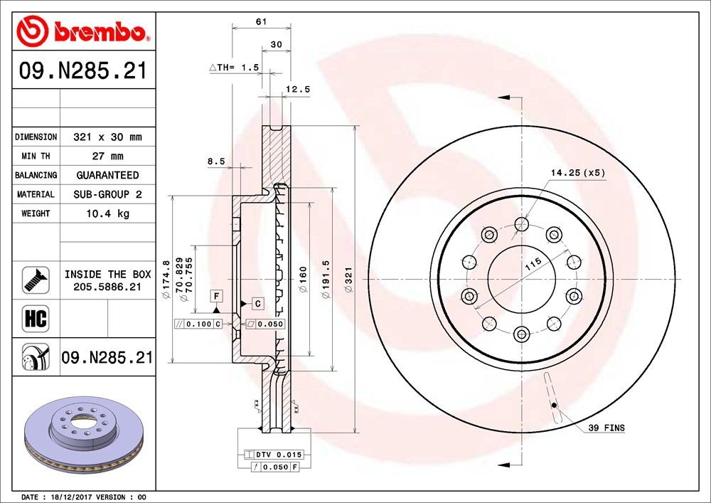 2018, 2017, 2016, 2015, 2014, 2013 Cadillac ATS Disc Brake Rotor
