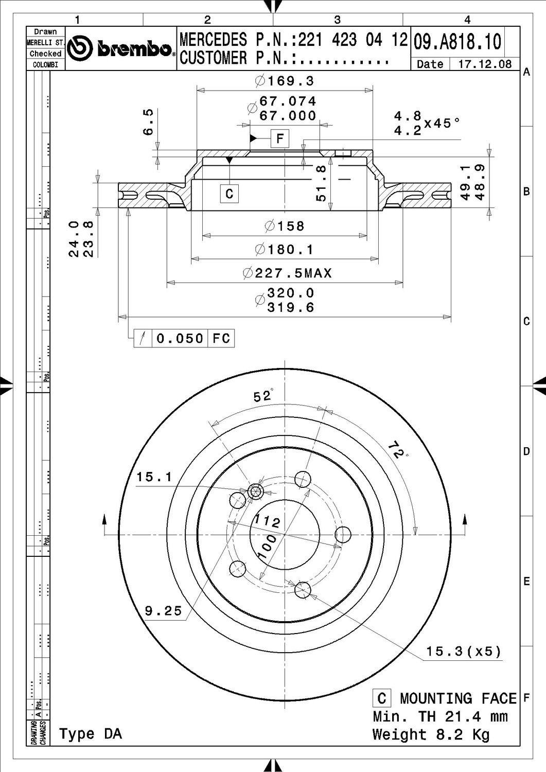 2014, 2013, 2012, 2011, 2010, 2009, 2008, 2007 Mercedes-Benz CL600 2007-2014 Mercedes-Benz CL550 Disc Brake Rotor