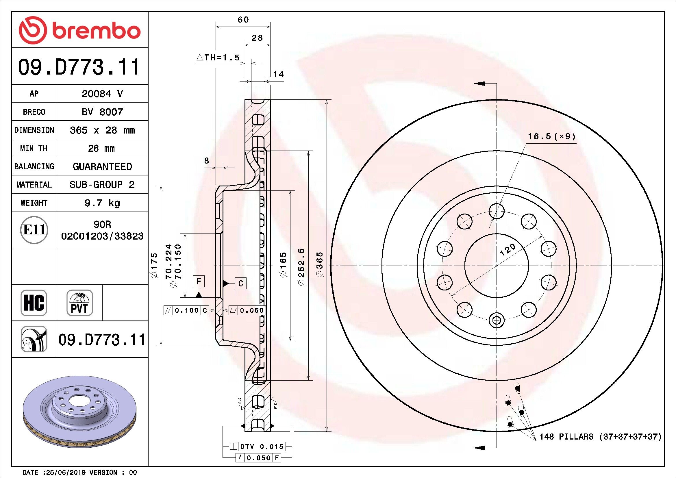2021, 2020, 2019, 2018, 2017, 2016 Tesla X Disc Brake Rotor