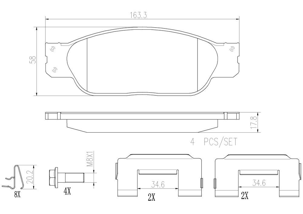 2006, 2005, 2004, 2003, 2002, 2001, 2000 Lincoln LS Disc Brake Pad Set