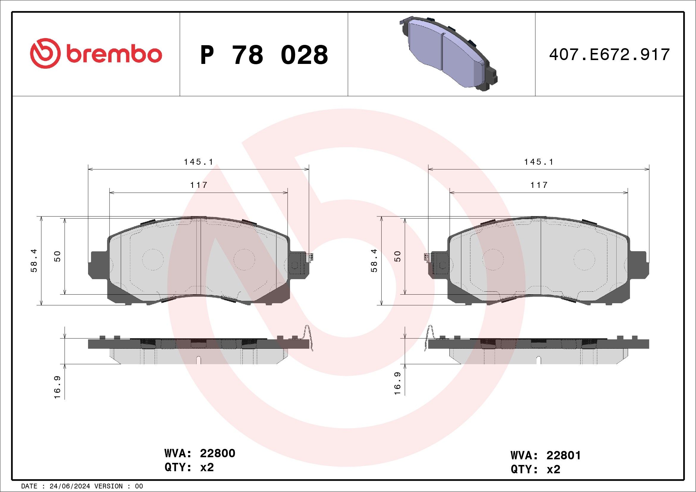 2024, 2023, 2022, 2021, 2020 Subaru Outback Disc Brake Pad Set
