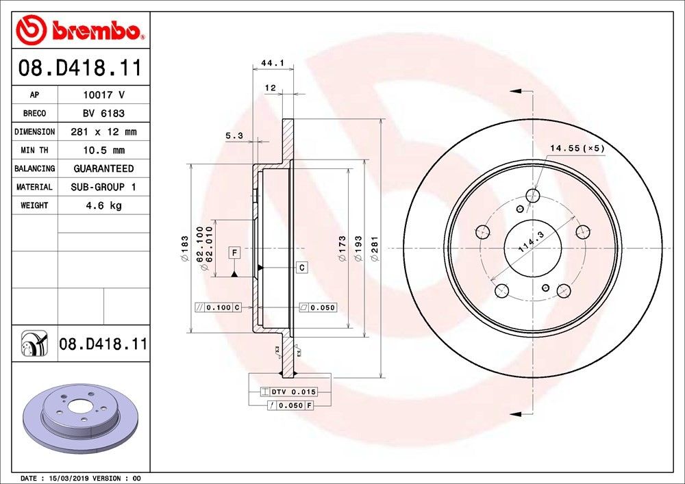 2022, 2021, 2020, 2019 Lexus UX200 Disc Brake Rotor