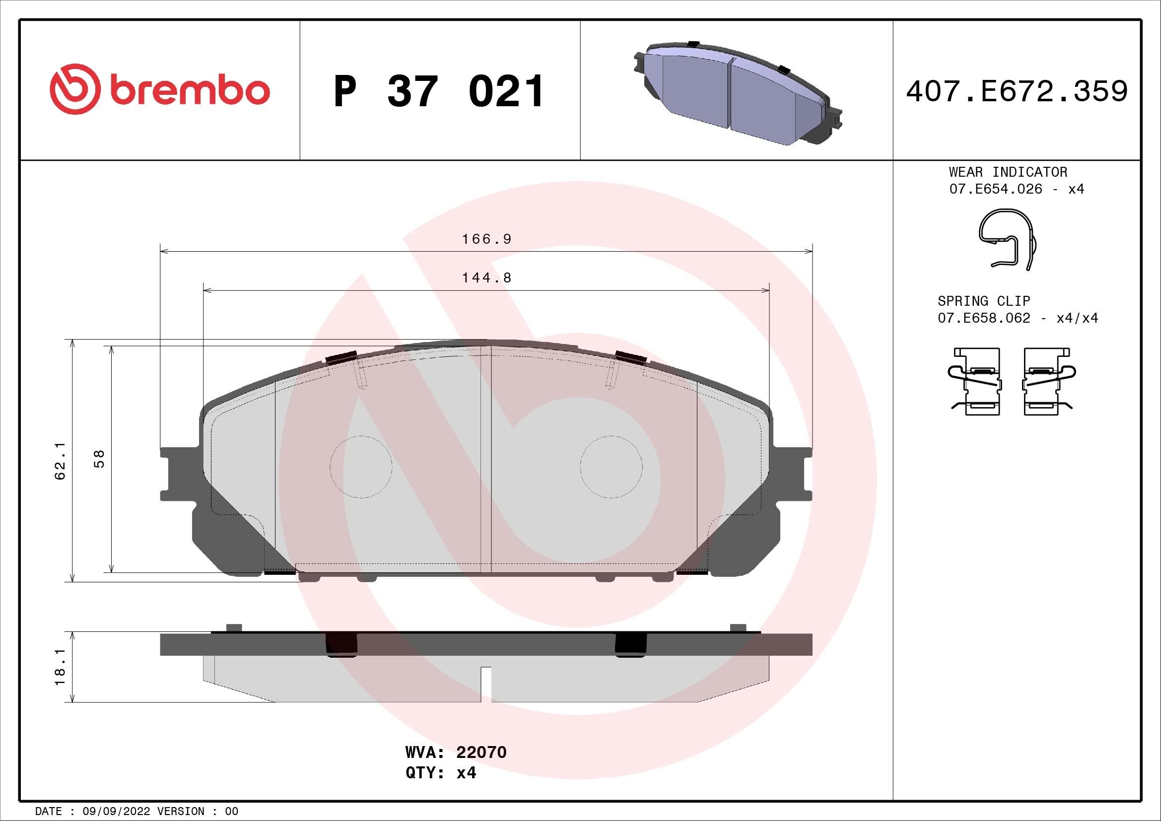 2023, 2022, 2021, 2020, 2019, 2018, 2017, 2016, 2015, 2014 Jeep Cherokee Disc Brake Pad Set