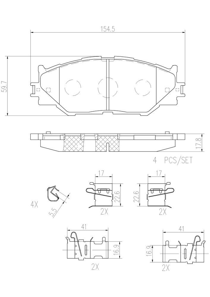 2015, 2014, 2013, 2012, 2011, 2010, 2009, 2008, 2007, 2006 Lexus IS250 Disc Brake Pad Set
