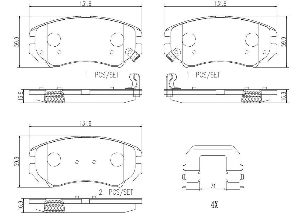 2010, 2009, 2008, 2007, 2006, 2005, 2004, 2003, 2002 Kia Optima Disc Brake Pad Set
