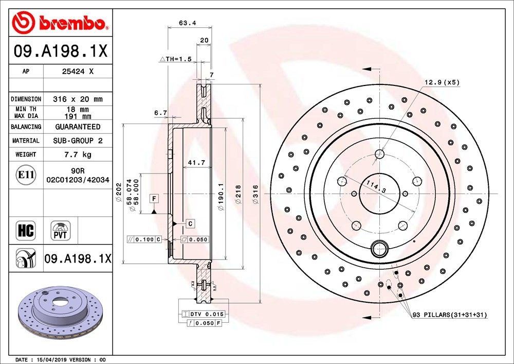 2021, 2020, 2019, 2018, 2017, 2016, 2015, 2014 Subaru WRX Disc Brake Rotor