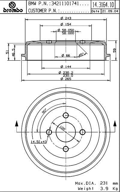 1976, 1975, 1974, 1973, 1972, 1971, 1970, 1969 BMW 2002 Brake Drum