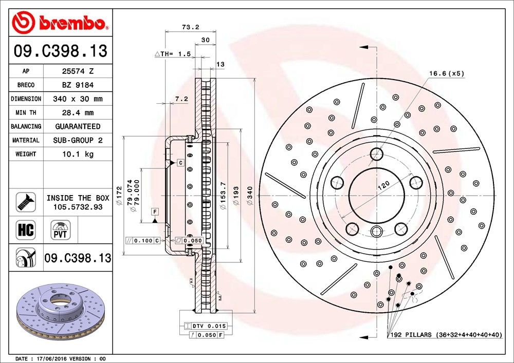 2018, 2017, 2016 BMW 320i GT xDrive Disc Brake Rotor