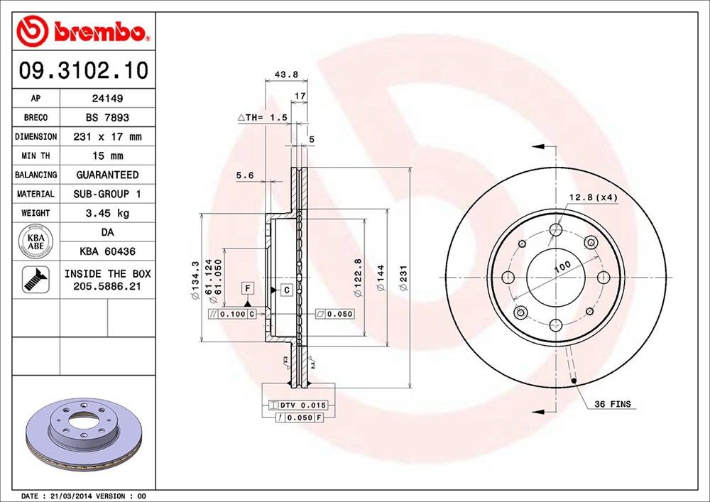 2006, 2005, 2004, 2003, 2002, 2001, 2000 Honda Insight Disc Brake Rotor