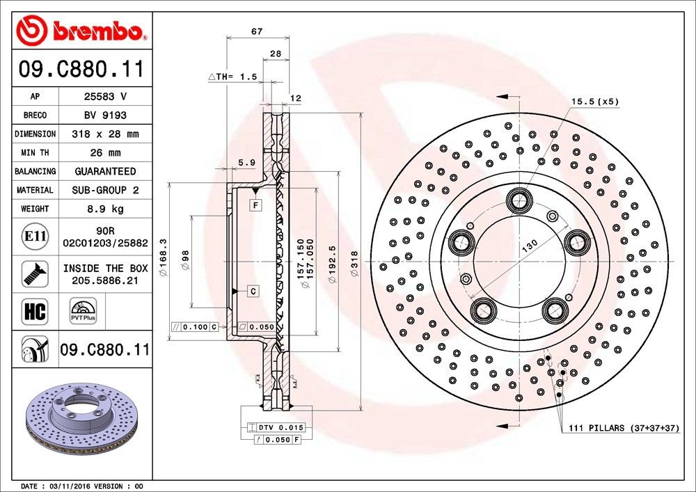 2012, 2011, 2010, 2009, 2008, 2007, 2006, 2005, 2004, 2003, 2002, 2001, 2000 Porsche Boxster Disc Brake Rotor