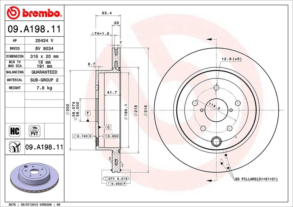 2021, 2020, 2019, 2018, 2017, 2016, 2015, 2014 Subaru WRX Disc Brake Rotor