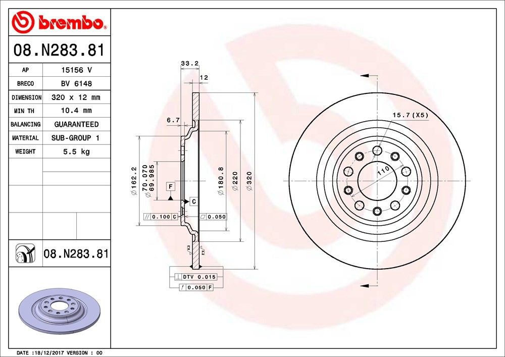 2023, 2022, 2021, 2020, 2019, 2018, 2017, 2016, 2015, 2014 Jeep Cherokee Disc Brake Rotor