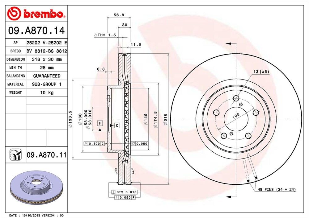 2014, 2013, 2012, 2011, 2010 Subaru Outback Disc Brake Rotor