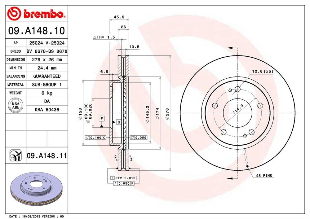 2005, 2004, 2003, 2002, 2001 Chrysler Sebring Disc Brake Rotor