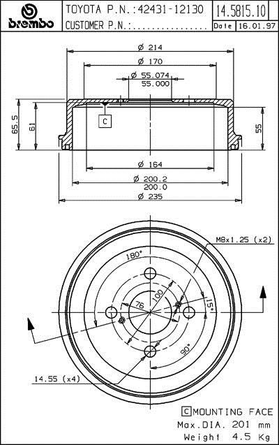 1997, 1996, 1995, 1994, 1993 Geo Prizm Brake Drum