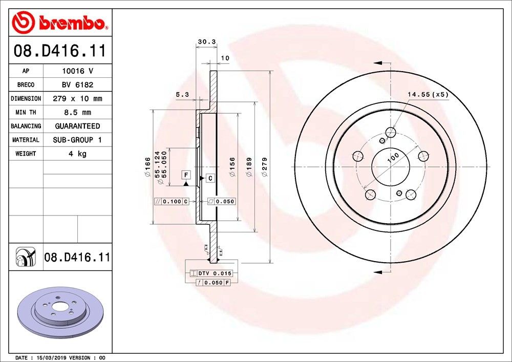 2017, 2016, 2015, 2014, 2013, 2012, 2011 Lexus CT200h Disc Brake Rotor
