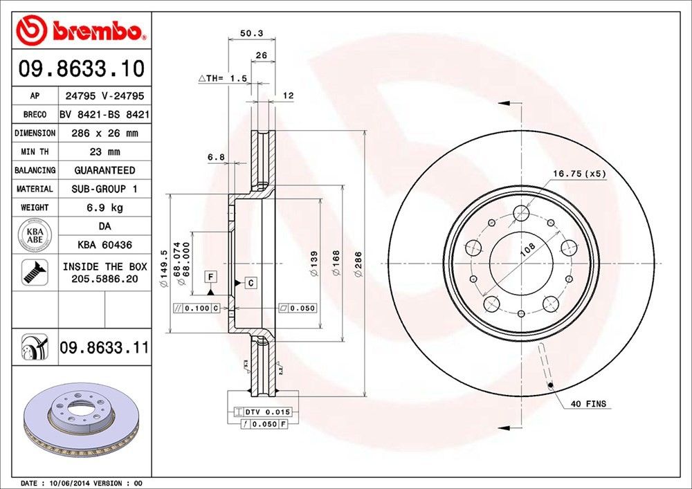 2006, 2005, 2004, 2003, 2002, 2001, 2000, 1999 Volvo S80 Disc Brake Rotor