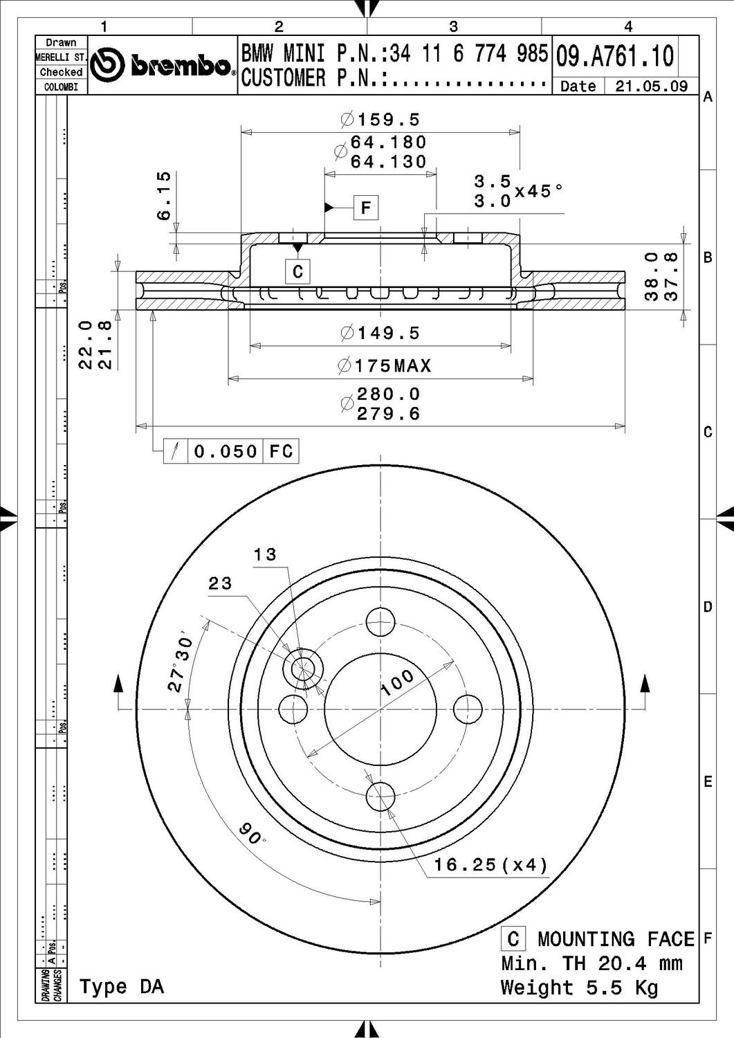 2015, 2014, 2013, 2012, 2011, 2010, 2009, 2008, 2007 Mini Cooper Disc Brake Rotor