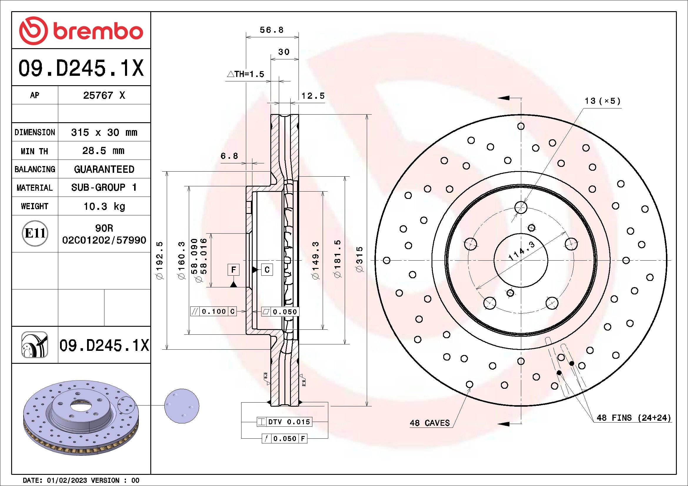 2021, 2020, 2019, 2018, 2017, 2016, 2015 Subaru WRX Disc Brake Rotor