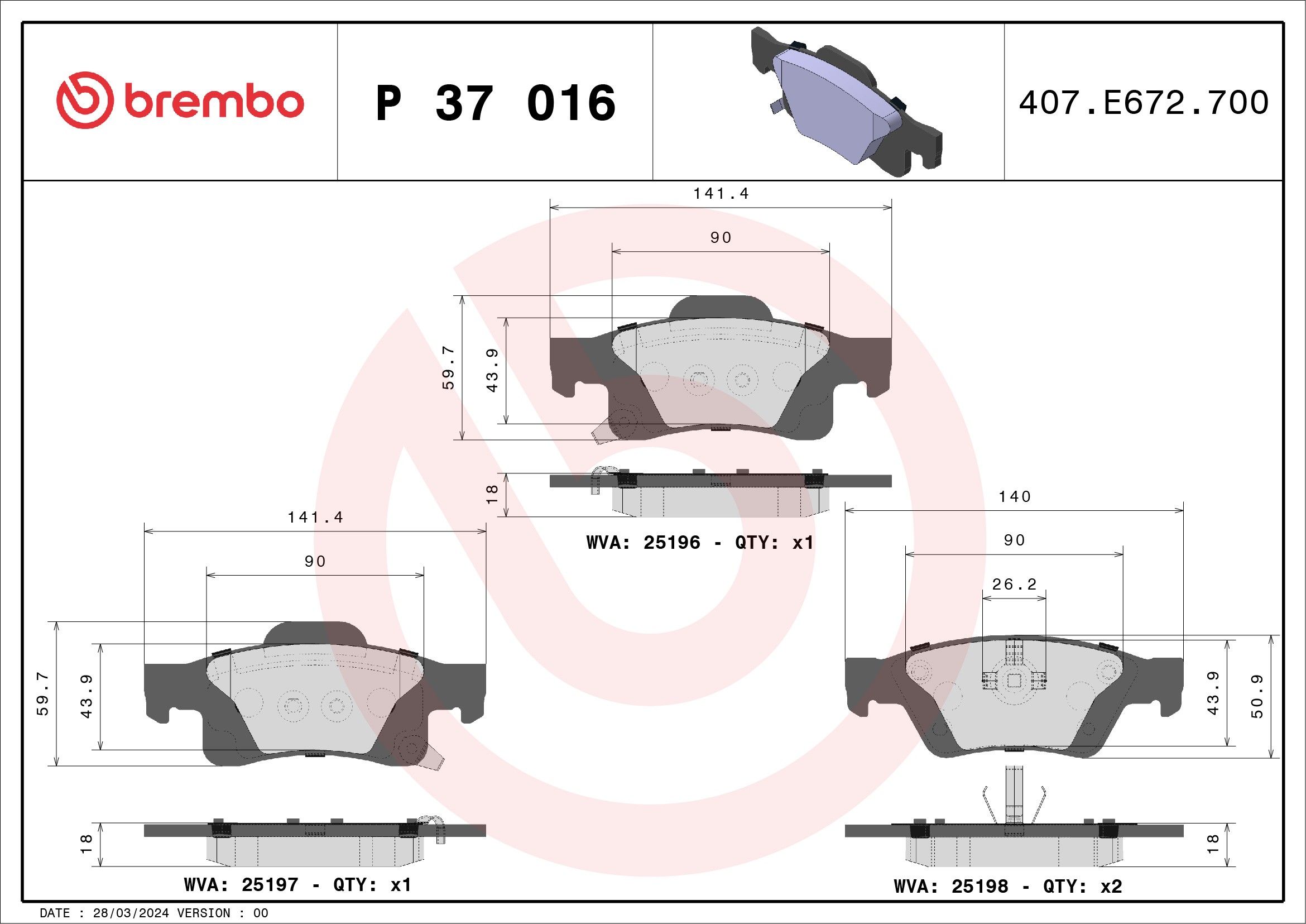 2022, 2021, 2020, 2019, 2018, 2017, 2016, 2015, 2014, 2013, 2012, 2011 Dodge Durango Disc Brake Pad Set
