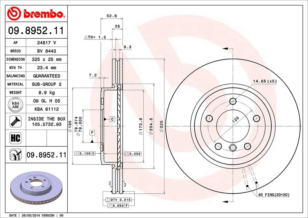 2006-2008 BMW 330Ci Disc Brake Rotor Brembo