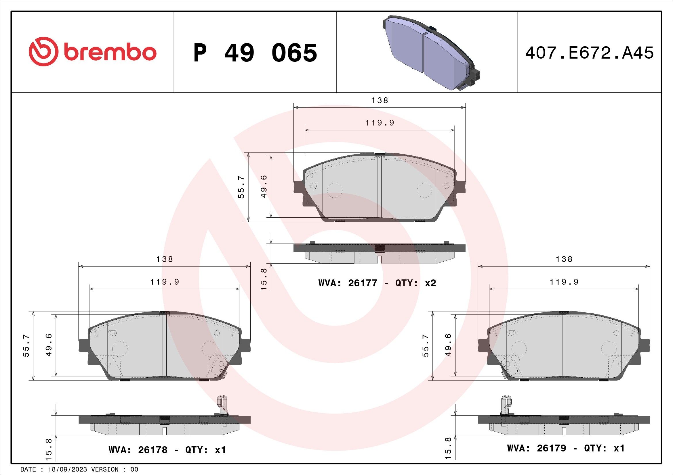 2023, 2022, 2021, 2020, 2019 Mazda 3 Disc Brake Pad Set