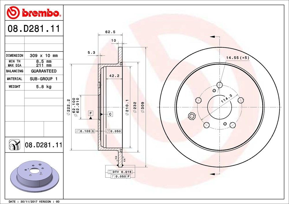 2015, 2014, 2013, 2012, 2011, 2010 Lexus RX350 Disc Brake Rotor