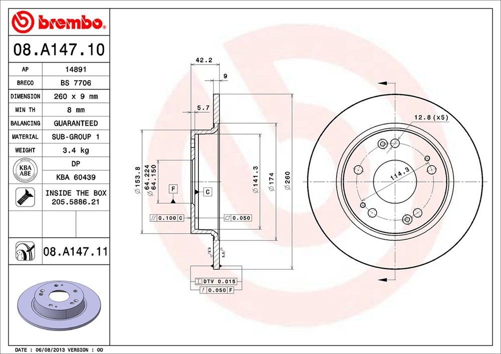 2011, 2010 Acura CSX Disc Brake Rotor